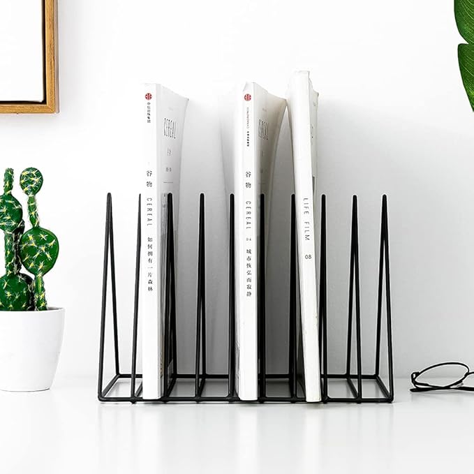 Sooyee 9 Slot Black Magazine Holder, Desktop File Sorter Organizer Triangle Bookshelf Decor for Home Office, Iron Wire, 10.2" L x 7" W x 6.9" H