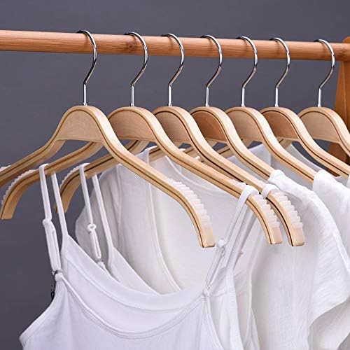JS Hanger Lightweight Non Slip Wooden Hangers - 30 Pack Heavy Duty Wood Coat Hangers with Soft Stripes for Camisole, Jacket, Dress Clothes, Sweater, Natural Finish