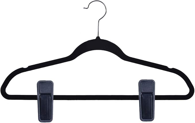 Premium Heavy Duty ABS Plastic Slim-line Hanger Set of Finger Clips for Velvet Hangers - 20 Pack (Black)