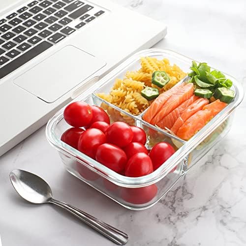 Bayco 9 Pack 3, 2 & 1 Compartment Glass Food Storage Containers with Lids