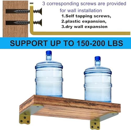 10Inch Gold Heavy Duty Floating Shelf Bracket 6 Pack 3-Hole Mount