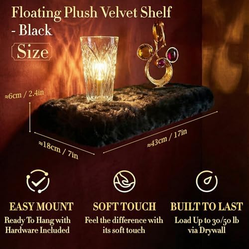 YMVV Black Furry Floating Shelves for Wall,2 Pack Wood Shelf with Plush Soft Shag Cover, Wall Mounted Shelves for Bedroo