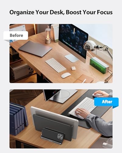 AboveTEK Vertical Laptop Stand, 3 Slots Aluminum Desk Laptop Holder & Laptop Docking Station Stand for MacBook, Tablet, 