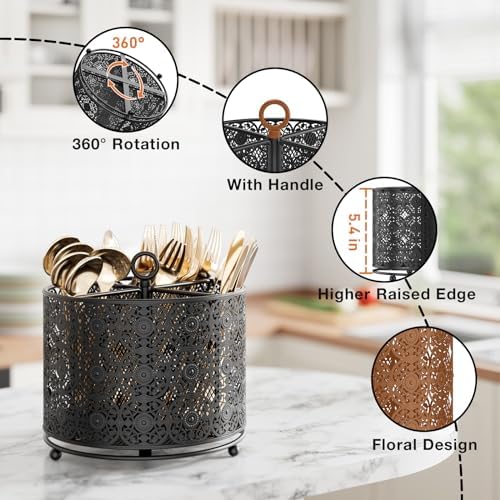 YIUKEA 360° Rotating Utensil Caddy - Raised 4 Compartments Large Capacity