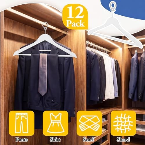 12 Pack Hotel Suit Hangers 17.5" Anti-Theft Security Hangers, White