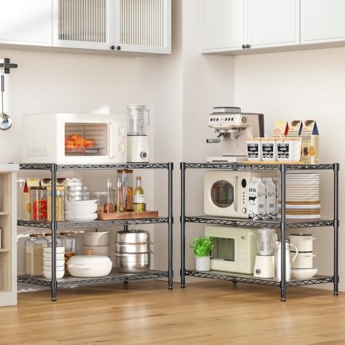 3-Tier Storage Shelves 450LBS Metal Shelving Unit, Adjustable Wire Rack Small Shelf Organizer with Shelf Liners for Kitc