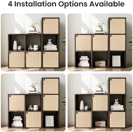 AELS 13" Handwoven Natural Fibre Doors for Cube Storage Shelf, Set of 3, Boho Straw Shelf Cover for Bookcase & Open Book
