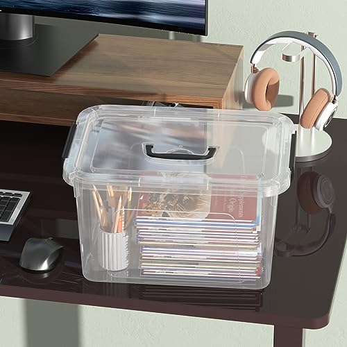 12 Qt Clear Tote Box, Plastic Storage Bin with Lid & Handle Set of 6