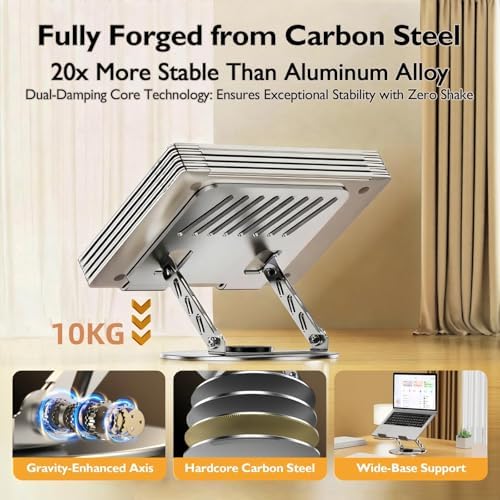 Laptop Stand for Desk - All-Metal Ergonomic Computer Stand & Laptop Riser, 360° Rotatable & Adjustable & Foldable, Lapto