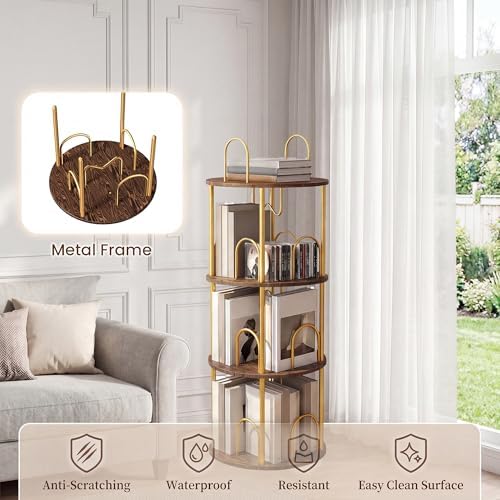 3 Tier Rotating Bookshelf, 360° Spinning Bookshelf Tower, Narrow Corner Book Shelf, Revolving Bookcase Corner Tall Book 