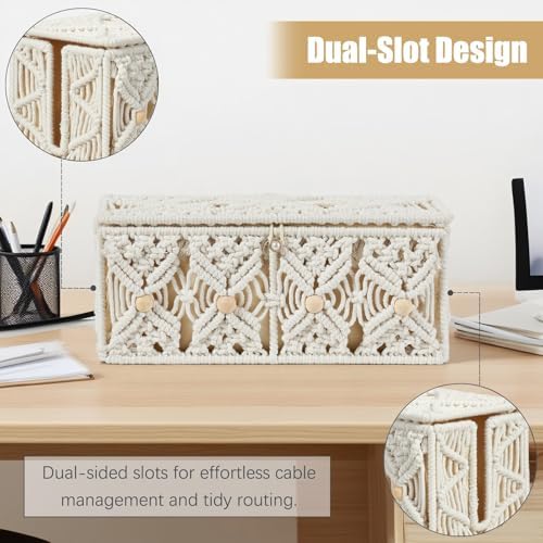 Cable Management Box Handmade Macrame Cord Storage Organizer