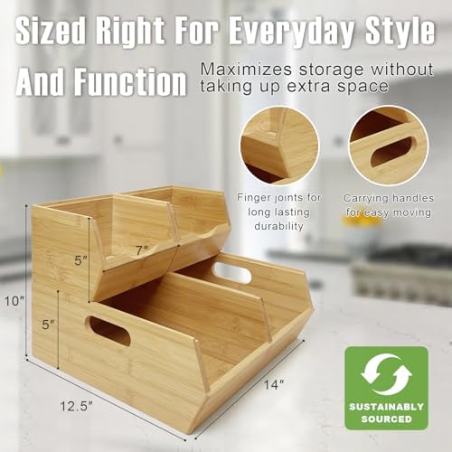 MinBoo Bamboo Stackable Pantry Storage Bins Potato and Onion Storage,Fruit Basket for Pantry Organization,Fruit Bowl for