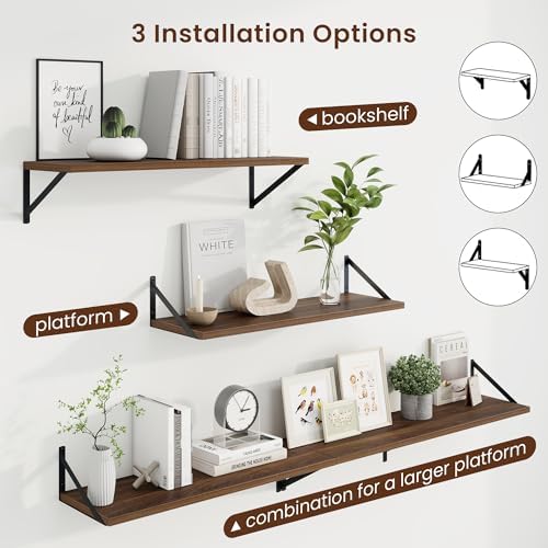 Axeman 30 Inch Floating Shelves, 10 Inch Deep Walnut Wall Shelves Set of 2