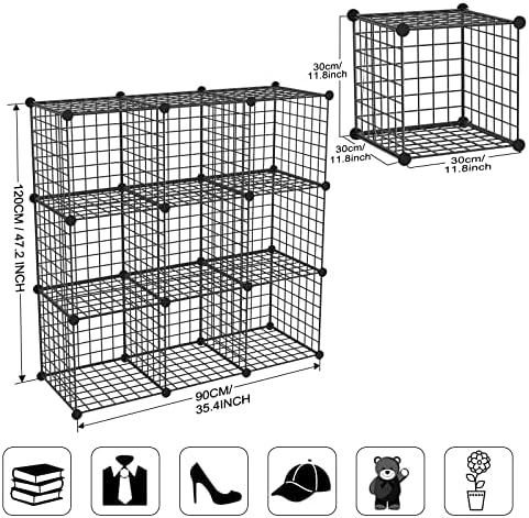Wire Cube Storage Organizer, Metal Storage Shelves Bookshelf, Stackable Modular Closet Organizer for Bedroom Living Room
