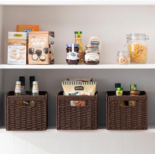 joybest Dark Brown Wicker Baskets for Shelves, Hand-woven Storage Baskets