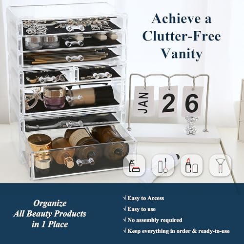 Sea Team 3-Tier Stackable Clear Acrylic Makeup Organizer with Drawers