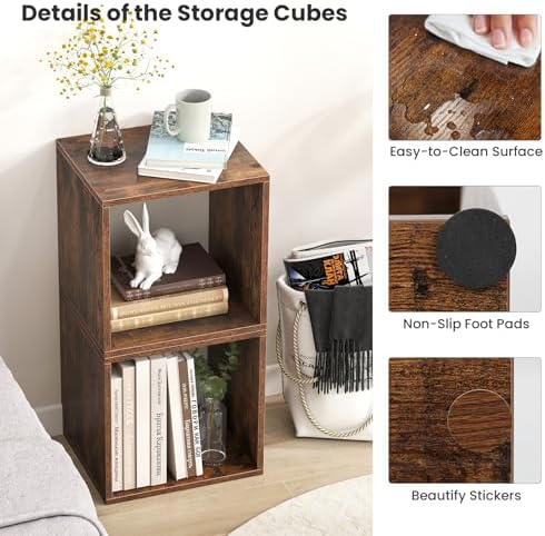 GIANTEX 2 Cube Bookshelf Organizer, 2-Tier Stackable Cube Storage Organizer, Small Wooden Open Book Shelf with Anti-topp