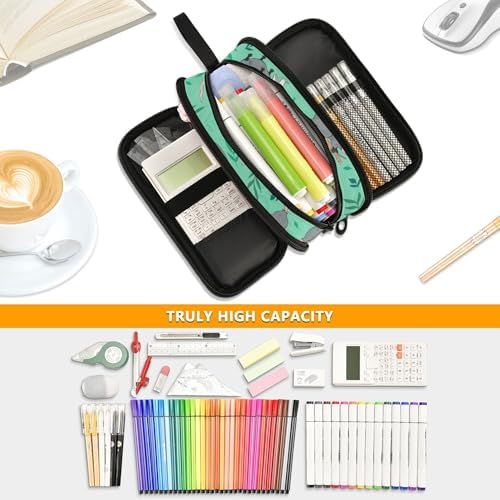 Fisyme Opossum Possum Green Pencil Case Large Capacity Pen Box Makeup Pouch Holder Organizer Stationery Bag for School Office College Traval