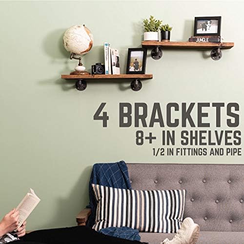 PIPE DECOR Industrial Pipe Shelf Brackets, 4 Inch, 4 Pack – Wall Mounted Double Flange Floating Shelf Hardware, Rustic V