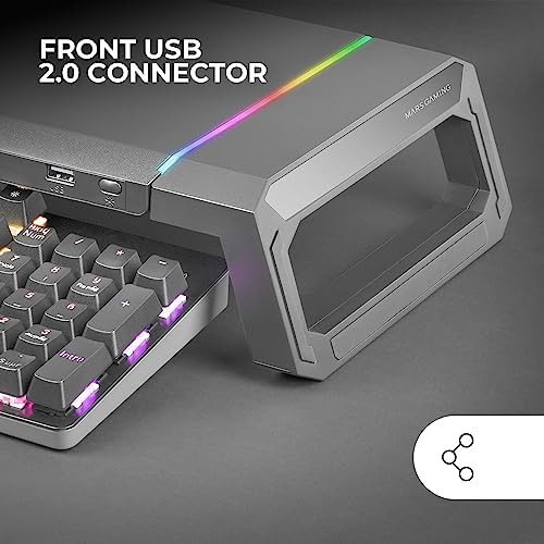Mars Gaming MGS-ONE Black, Chroma RGB Monitor Stand, Adjustable Size, Smartphone and Tablet Stand, Front USB 2.0