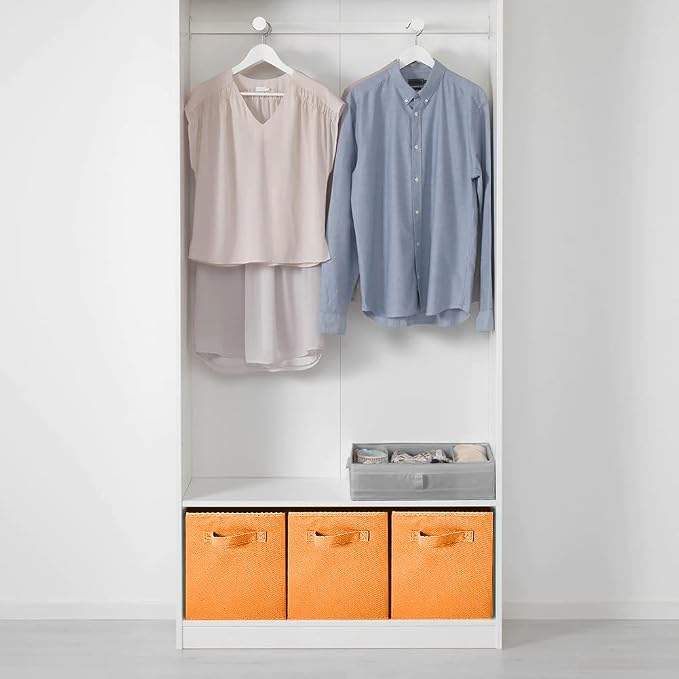 PowerKing Collapsible Storage Cubes with Handles, Fabric Foldable Bins for Closet Shelves, Durable Organization Storage Bins, 10.5'' x 11'' x 10.5'', 2 Pack, Orange