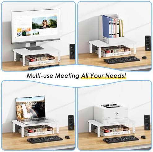 ECOLOVI Adjustable Wood Computer Monitor Stand Riser, Office Desk Organizer and Accessories for Monitor, Laptop, PC, Pri