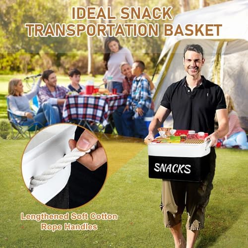 Snack Organizer for Pantry, Decorative Snack Basket with 10pcs Chip Clips, Snack Organizer for Desktop, Collapsible Snac