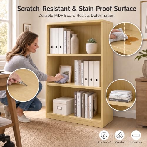 WannabeMyself【Easy Assembly】 Open Display 3-Tier Bookshelf,Storage Organizer,Bookcase for Living Room, Bedroom, Home Off