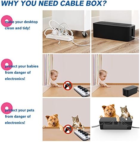 ShellKingdom Cable Management Box, 3 Pack Cable Organizer for Cable Cord Management, Storage and Holder to Cover and Hid