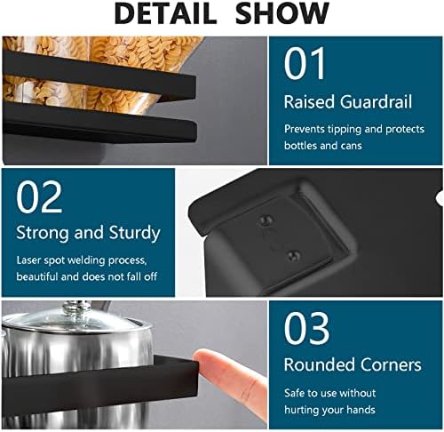Rustproof Metal Storage Floating Shelves Wall Mounted Rectangular Shelf for Bedroom,Bathroom, Living Room, Kitchen, and Laundry Room,Nail-Free Wall-Mounted Shelves（7.9 Inch Black）