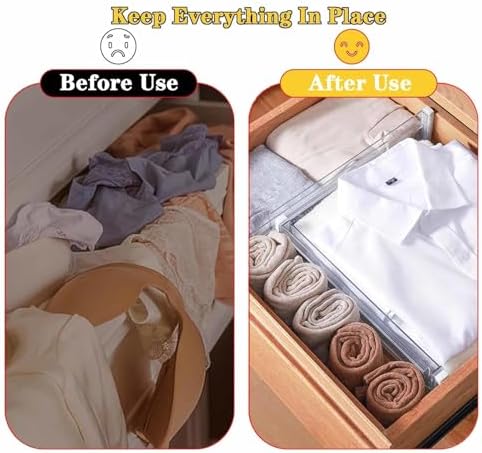 8 Pcs Drawer Dividers for Clothes,3.15" High 11.34"-19.69" clear
