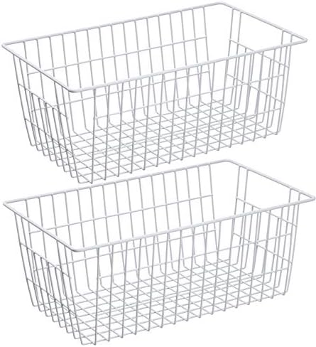 SANNO Freezer Baskets Pantry Storage Baskets Bin Wire Metal Storage Basket, Modern Farmhouse Metal Closet Bins Large Sto