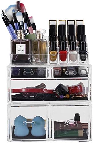 Sooyee Makeup Organizer,Acrylic Cosmetic Organizer Storage Drawers Jewelry and Cosmetic Display Cases Box(5 Drawers 7 Ti