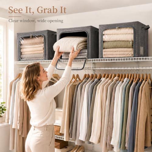 GoMaihe Clothes Storage Bins with Metal Frame for Sweaters, 40L 6-Pack Grey