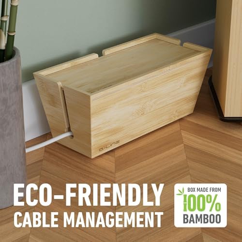 D-Line Bamboo Cable Management Box – Hide Power Strips, Large Cable Organizer Box for Home & Office, Wooden Cord Organis