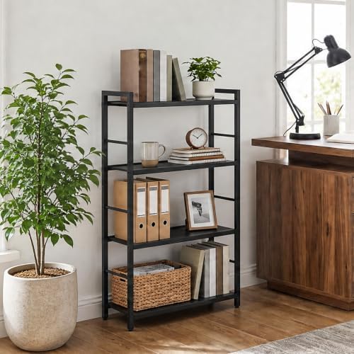 HOOBRO 4-Tier Bookshelf, Standing Tall Bookcase, Vertical Storage Shelf