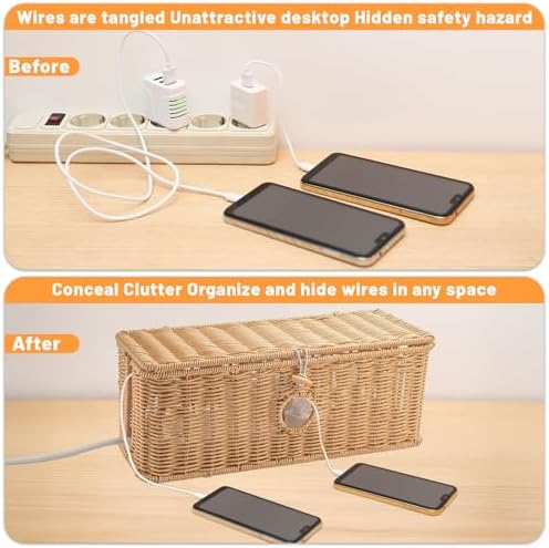 2 Pcs Handmade Cable Management Boxes Rattan Cable Organizer Large & Medium Cord Hider Organizer Boxes Power Strip Boxes