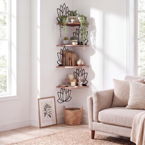 4 Tier Black Lotus Wall Mount Corner Shelves Floating Corner