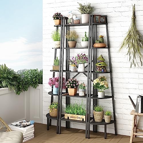 Hoctieon Corner Shelf, 5-Tier Corner Bookshelf, Rustic Ladder Shelf, Industrial Display Stand for Living Room, Kitchen, 