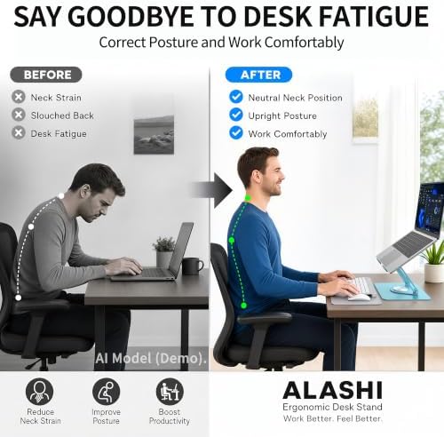 ALASHI Laptop Stand for Desk with 360° Rotating Base, Multi-Angle Adjustable Laptop Stands, Foldable Laptop Riser Compat