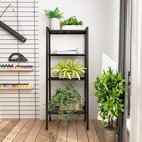 soges Industrial Ladder Shelf Bookcase 4-Tier Bookshelf Storage Rack Shelves Free Standing Metal Display Shelf Plant Flo