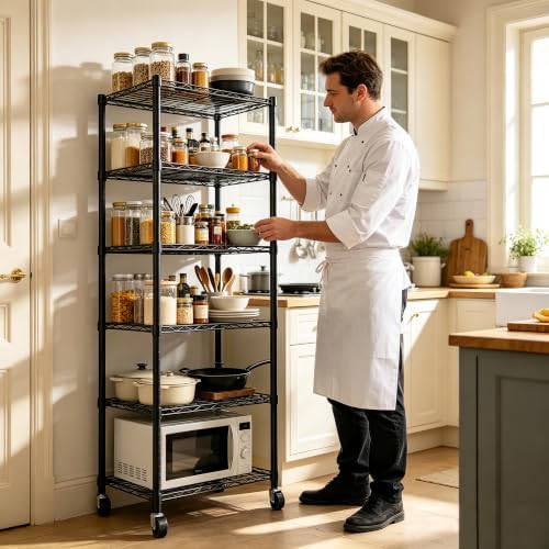 REGILLER 6 Wire Shelving Steel Storage Rack Adjustable Unit Shelves for Laundry Bathroom Kitchen Pantry Closet(Black,11.