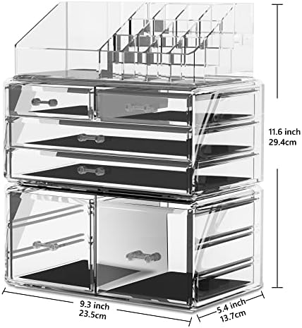 READAEER Makeup Organizer 3 Pieces Cosmetic Storage Case with 6 Drawers (Clear)