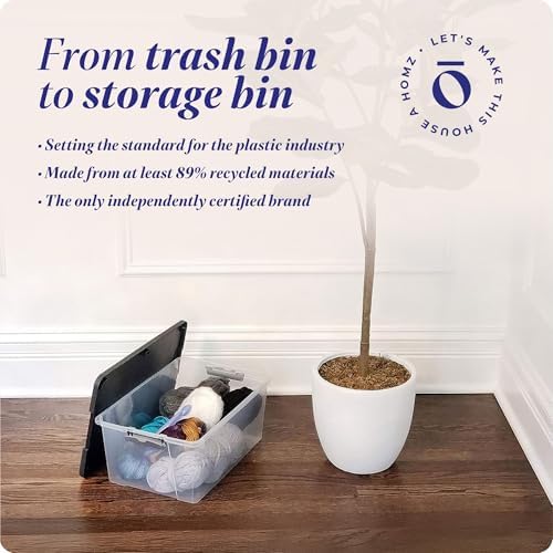 HOMZ 8-Pack Snaplock, Small Clear Plastic Storage Organizer Bins with Lids, 15 Quart, Gray - Stackable Container Boxes f
