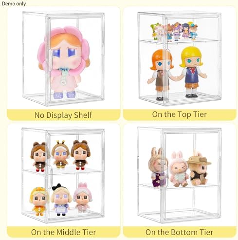 LXLXXL 2 Tiers Clear Acrylic Display Case with Removable Shelf for Figures