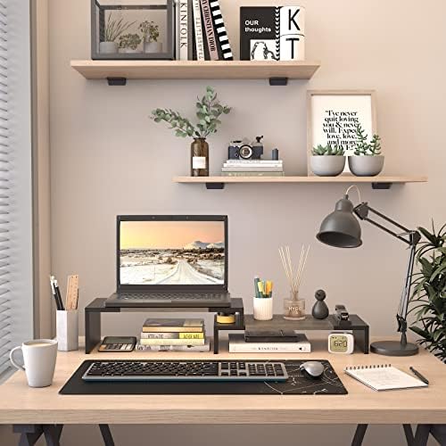 WESTREE Dual Monitor Stand Riser - 2 Shelf Computer Stand with Adjustable Length and Angle, Desktop Organizer for 2 Moni