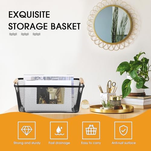 Ziliny 4 Pcs Mesh Wire Baskets for Organizing, Large, Black