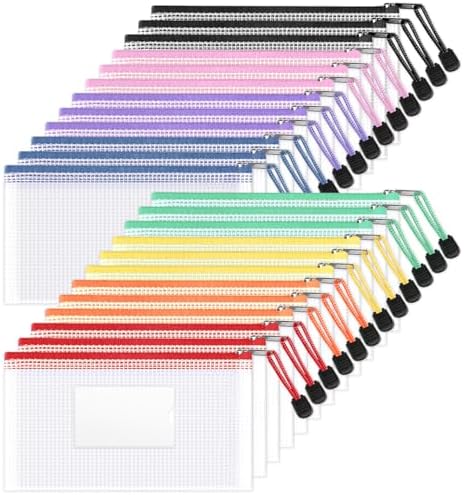 Sooez 24 Pack Mesh Zipper Pouch Bags with Label Pocket, A6 (9.1×4.7 in)