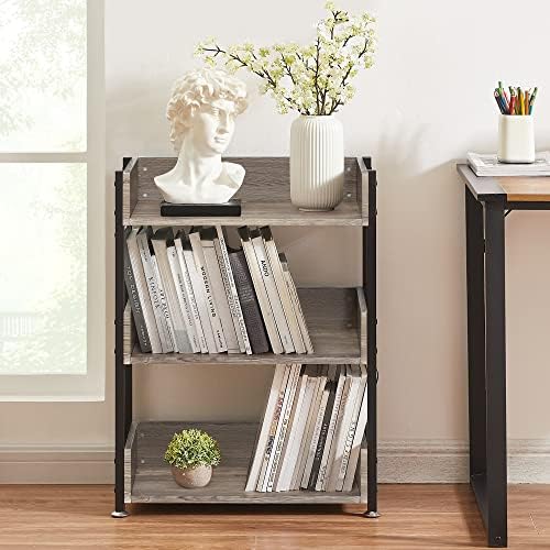 VECELO Bookshelf,Small Bookcase,3-Tier Storage Organizer,Industrial Shelving Unit for Living Room,Classroom,Office,Dormi