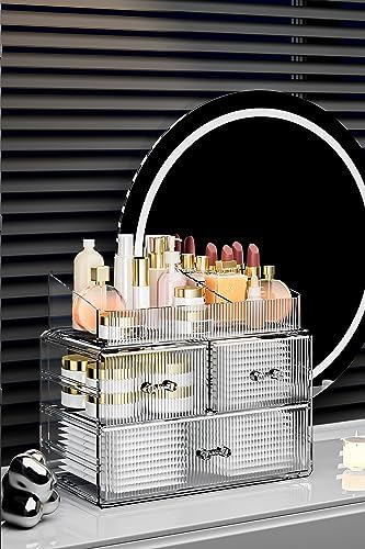 ZHIAI Stackable Cosmetic Organizer, Acrylic Cosmetic Organizer for Dresser, Vanity, Kitchen Cabinet, Bathroom, Under Sin
